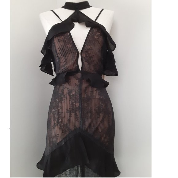 COPY - NWT FOR LOVE & LEMONS MARGOT BLACK LACE OFF THE SHOULDER MIDI DRESS - Picture 3 of 7
